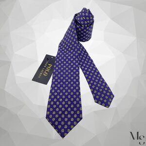 POLO RALPH LAUREN Blue Medallion Print Silk Tie Hand Made In Italy 59” - 3" NWT